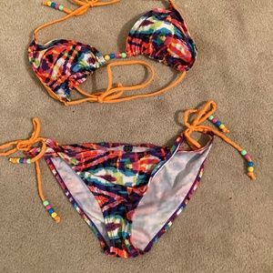 Maui Bikini Multicolored Multi Beads Ties 2 Pc Swimsuit